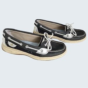 ⛵️Sperry Top-Sider Leather Boat Shoes | Navy Blue & Silver | Women’s 5.5